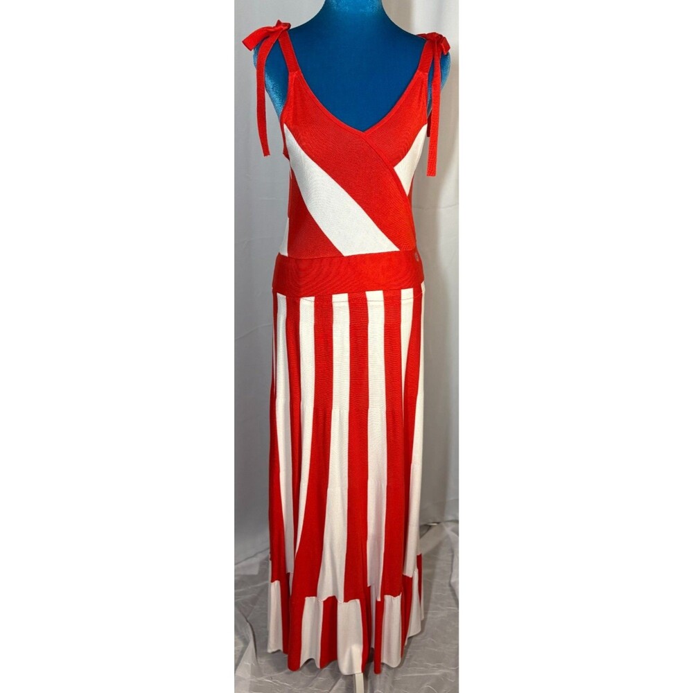 New York & Co 7th Avenue 2 Pc Red White Knit Maxi Skirt Set Large NWT